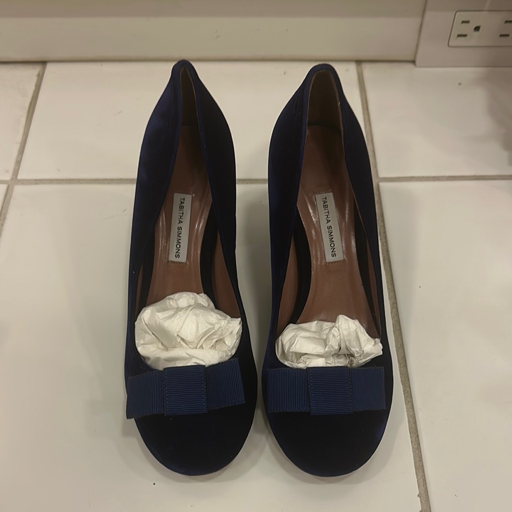 Tabitha Simmons Dark Blue Velvet Heels